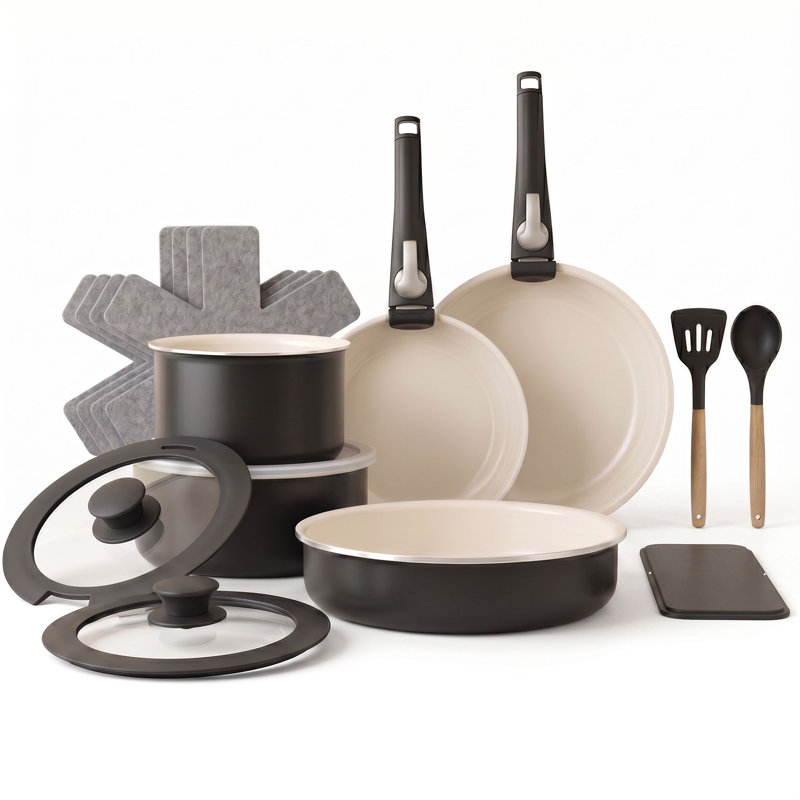 Batterie de cuisine antiadhésive en céramique 18 pièces Gotham Steel, Black