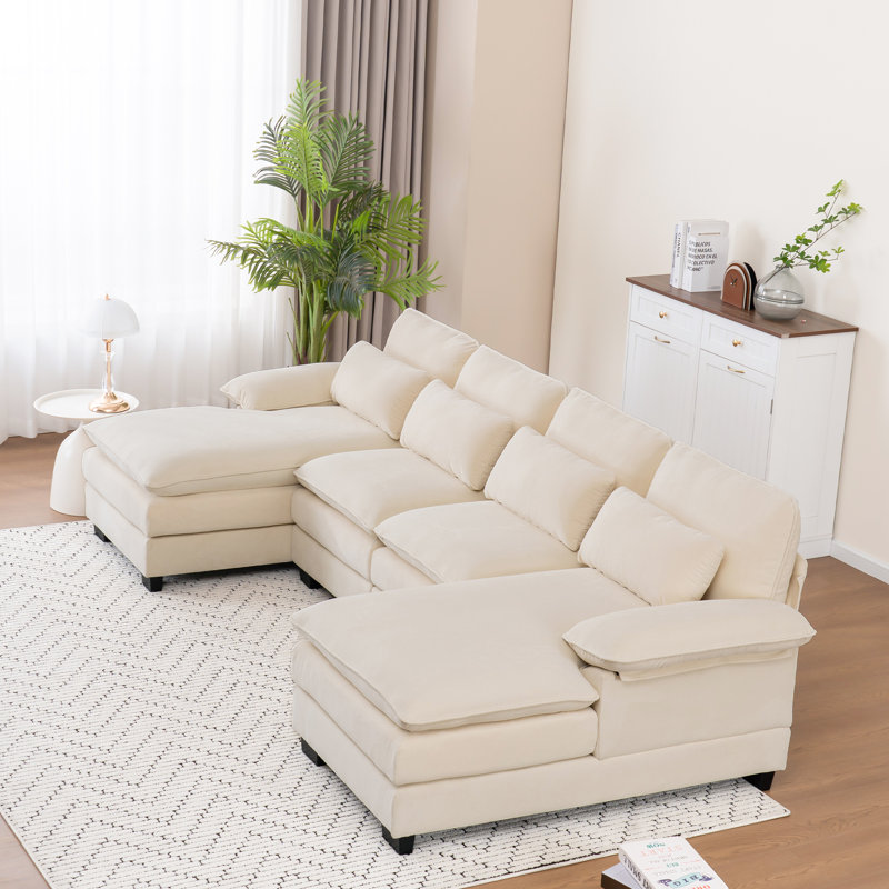 Canapé modulaire rembourré en U 111,8 po Balendin, Velours beige nuage