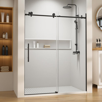 56-60 Inch Wide Frameless Shower Door With 8Mm Tempered Glass And Stainless Steel Hardware For Modern Bathrooms, Shower Door