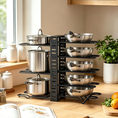 Carbon Steel Cookware Storage Rack,pan And Lid Organizer For Kitchen Cabinet