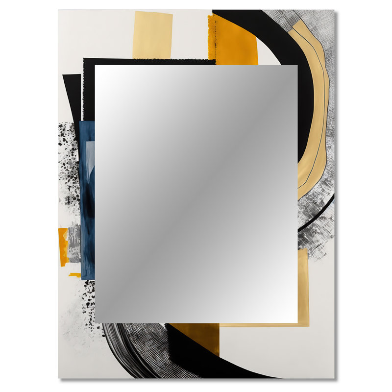 Glam doré et noir Expression I - miroir mural spirales abstraites, miroir décoratif noir, impression d'art en métal