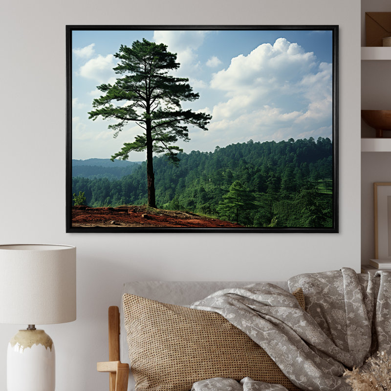 Arbre vert perdu dans la forêt, art mural arbre, Cadre flottant noir, H 30 po x l 40 po x P 1,5 po