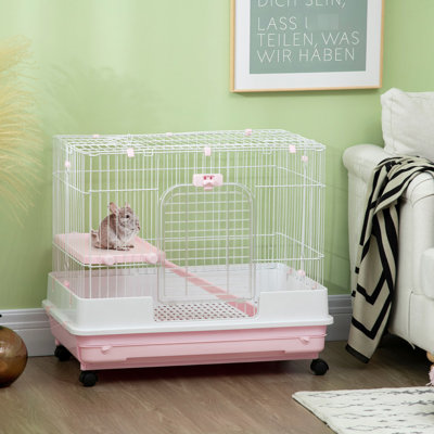 2-level Chinchilla Cage With Wheels, Removable Tray, For , Ferret, Pink Small Animal Wheels And Tray Pet's Well-being, Chinchillas, Etc