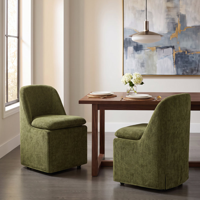 Chaise rembourrée avec housse lavable et roulettes, Green