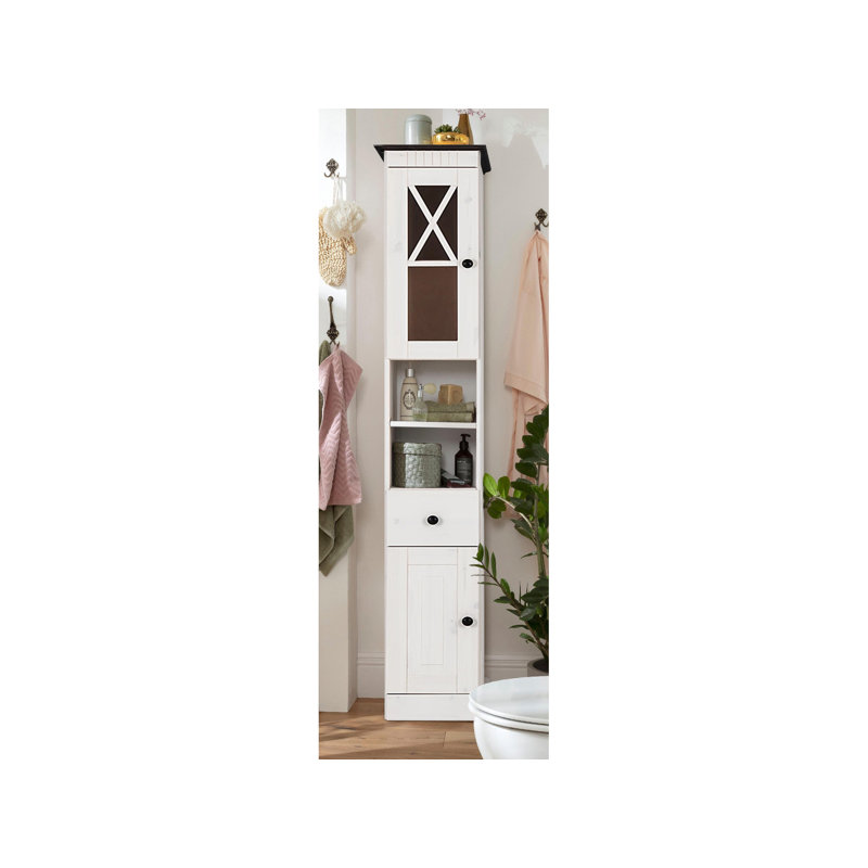 Vernita Solid Wood Freestanding Linen Cabinet, Havana White Lacquer