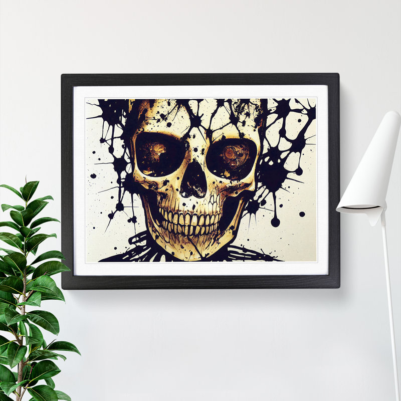 Artistic Skull Of A Man - Single Picture Frame Print, 46cm H x 64cm W x 2cm D, Black Framed