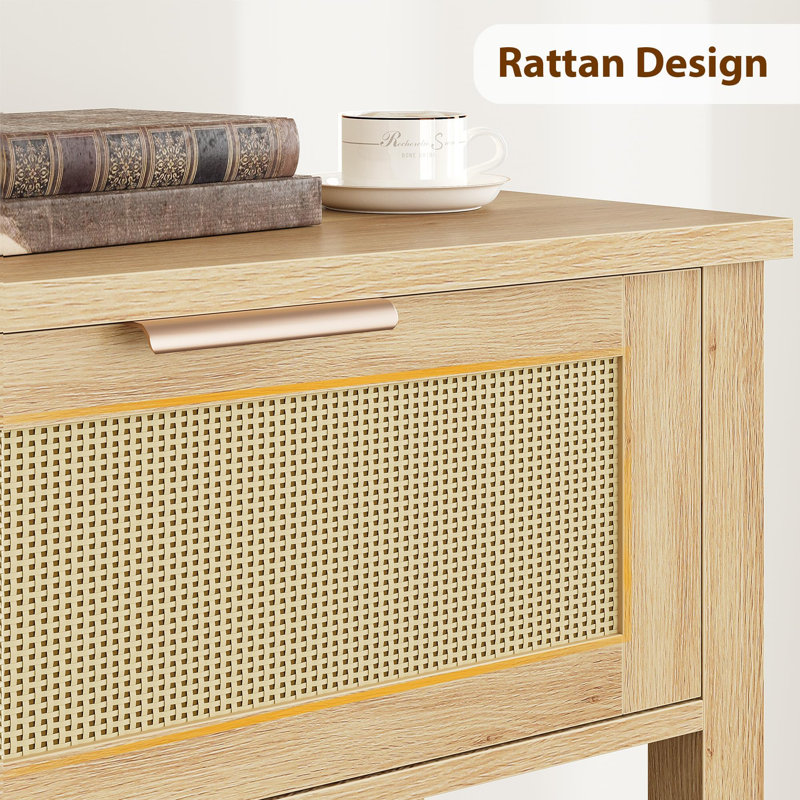 Console avec 2 tiroirs et 2 niveaux Boho, Burlywood