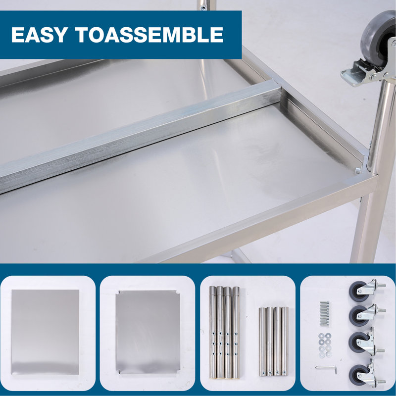 Table de travail de 60 po x 24 po en acier inoxydable avec tablette inférieure et roulettes, hauteur de 35,5 po pour le service de cuisine à domicile