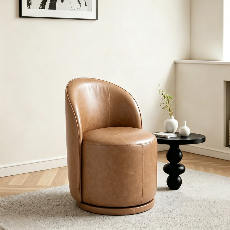 Fauteuil d'appoint pivotant en tonneau Modern, Brown Faux Leather