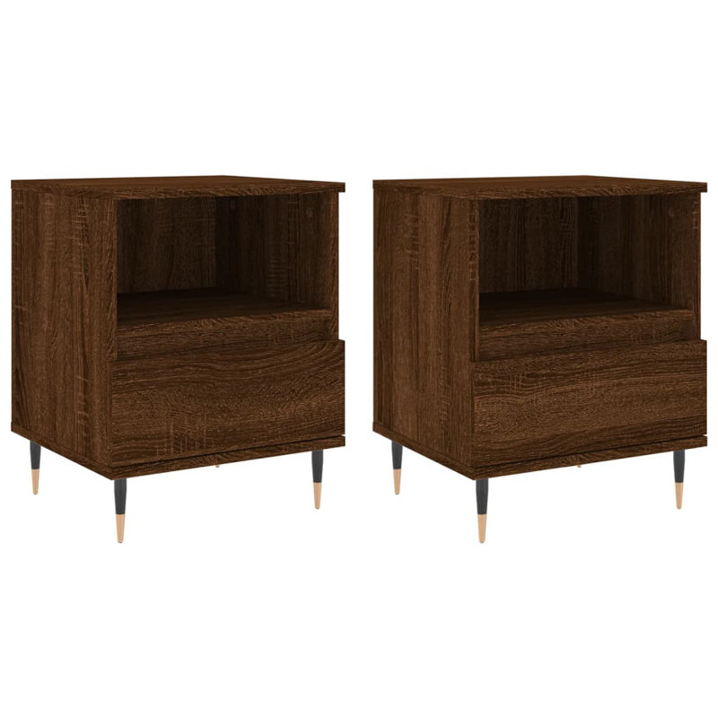 Mushaim 40 cm W Bedside Table, Smoked Oak, Set of 2