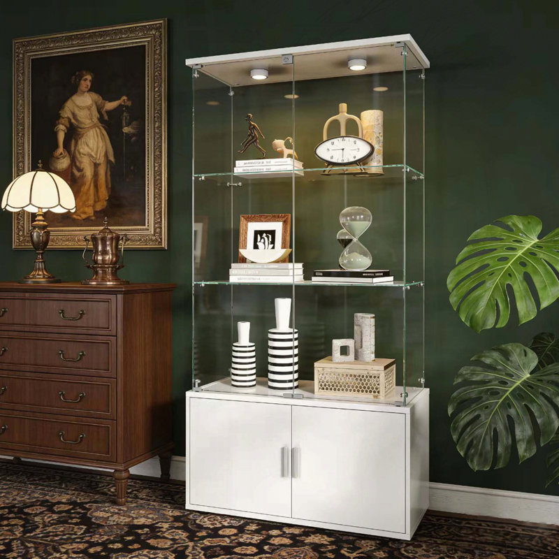 White Tempered Glass Display Cabinet with RGB Light, White