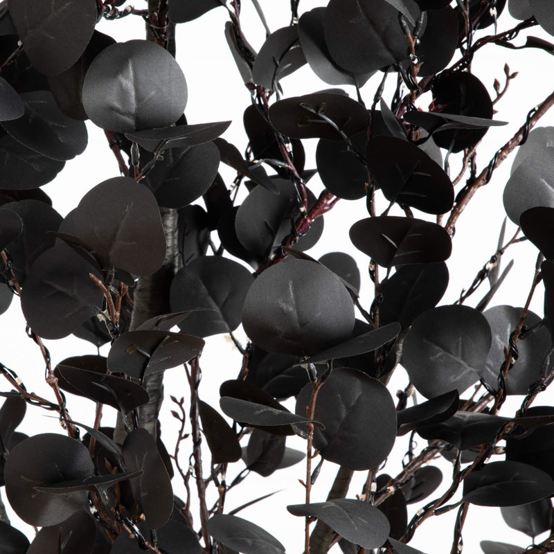 Arbre d'eucalyptus artificiel pré-éclairé noir d'Halloween avec 300 lumières DEL orange et mauves