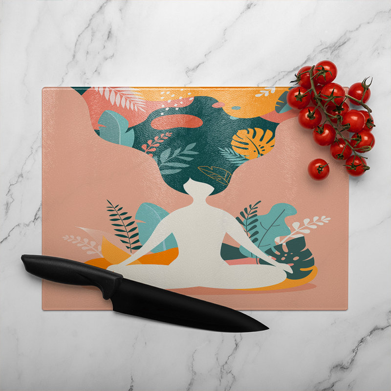 mindfulness, meditation and yoga Woman Designer Glass Chopping Board