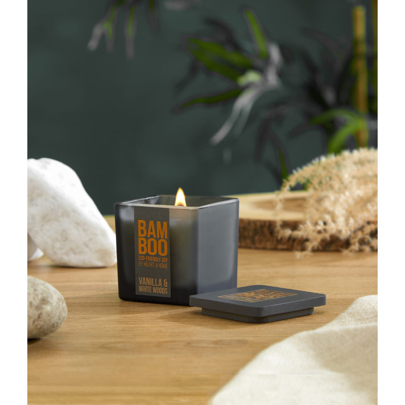 Bamboo Everyday Vanilla Scented Jar Candle with Glass Holder - Vanilla & White Woods, 6" x 6" Jar, 255 Jar