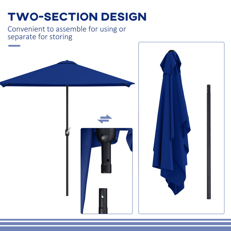 Parasol de balcon extérieur demi-parasol 8 pi, Bleu foncé