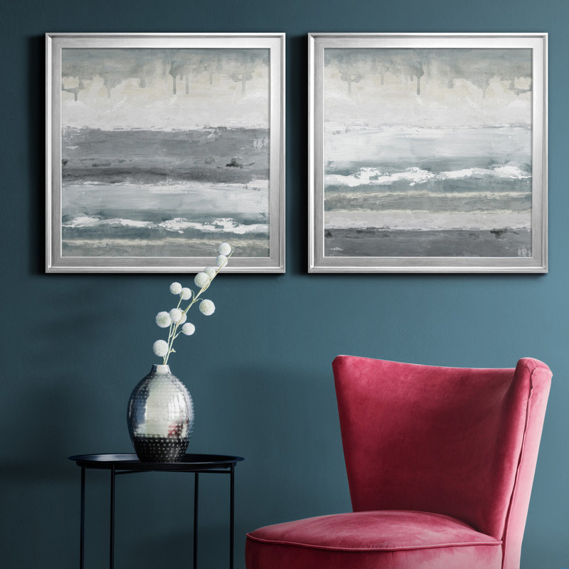 Soft Bay I - ensemble de 2 peintures sur toile encadrées, Argent, H 17,5 po x l 35 po x P 1,5 po