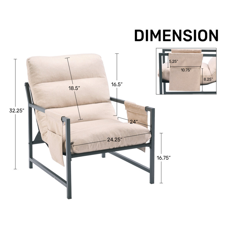 Modern Metal Frame Accent Chair – Beige Lounge Chair – Deep Seat Comfortable Accent Armchair for Living Room & Bedroom