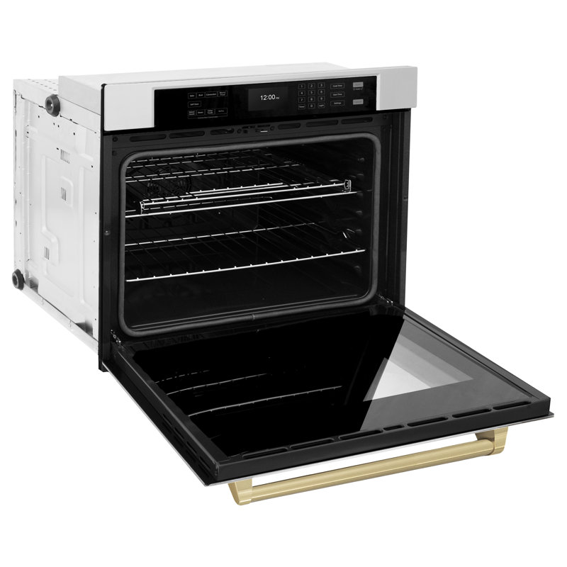 ZLINE 30 in. Autograph Wall Oven w/ Air Fry in Black Stainless Steel with Gold Handle, Matte Black, Stainless Steel