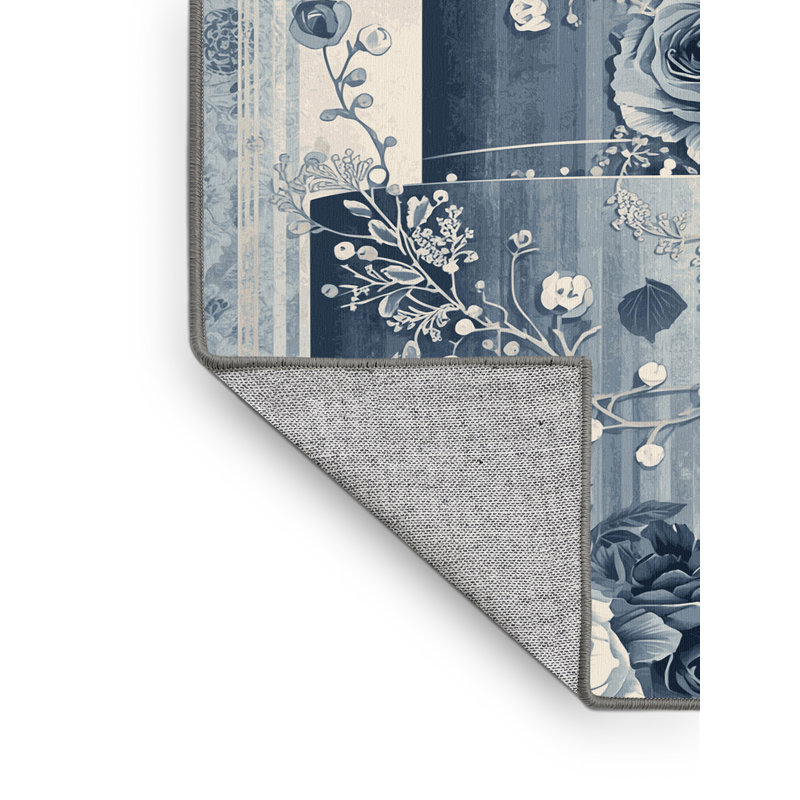 Machine Washable Higgins Wedding Cake Posh & Luxe Floral Rug in Gray – Gray Binding, 5x8