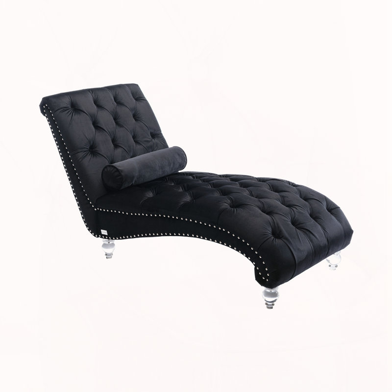 Chaise longue capitonnée à boutons, Noir