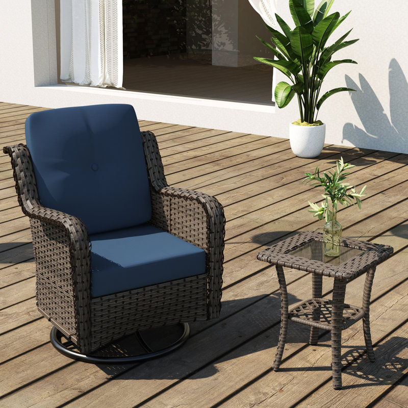 Metal and Wicker Outdoor Rocker Chair with Cushions, Blue, Brown