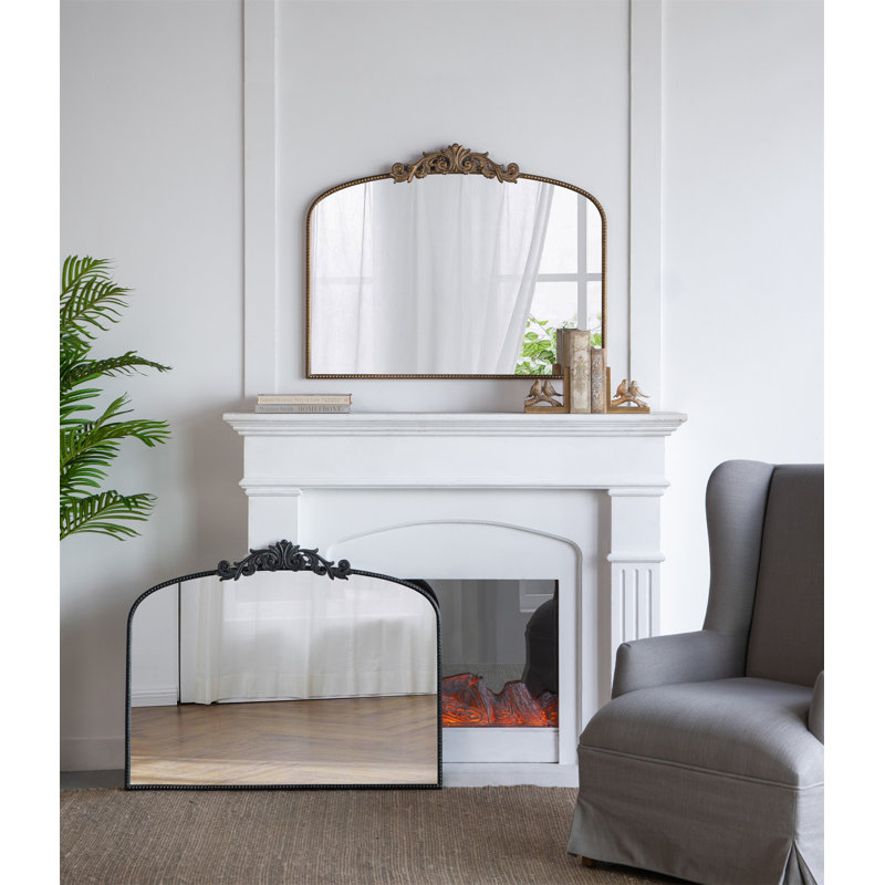 Console de 40 po x 31 po à conception arquée et miroir de style classique pour salle de bain, Or