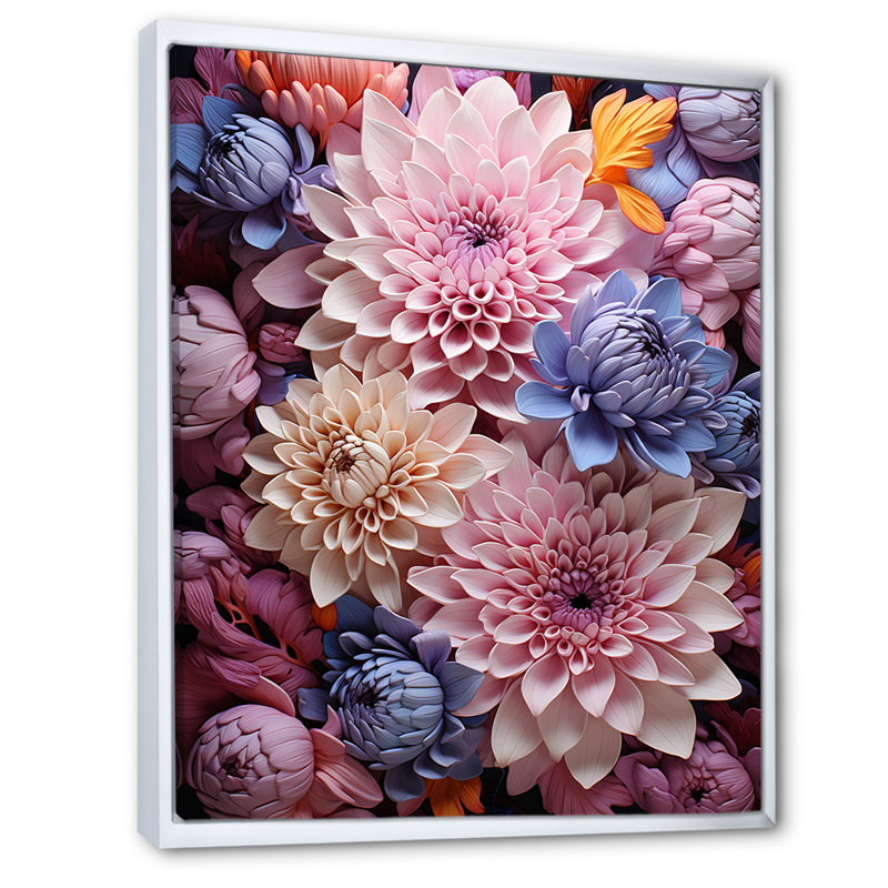 «Enchanted Visions Mums Florals I», reproduction sur toile, Cadre flottant blanc, H 40 po x l 30 po