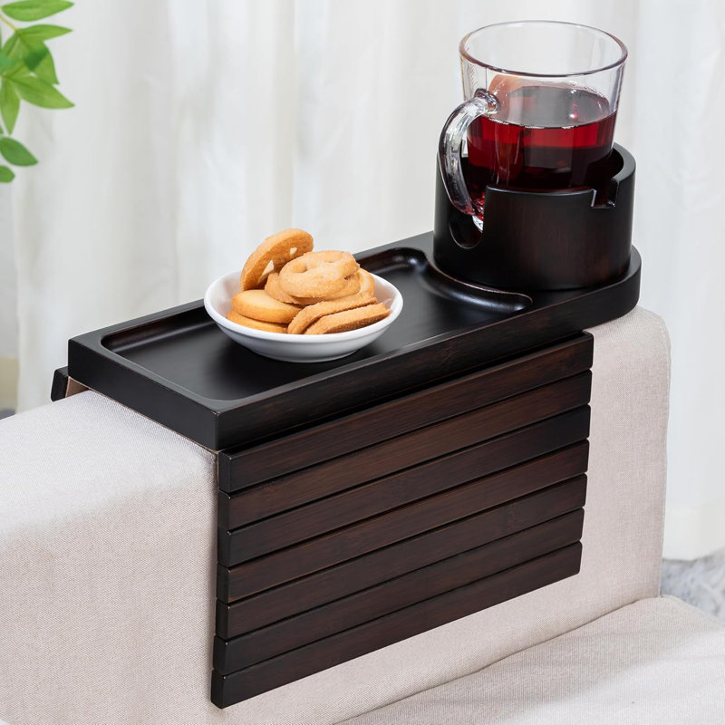 3 in 1 Foldable Sofa Arm Tray Table for Remote, Snacks, Bamboo, 15.75"W x 13"D x 0.4"H