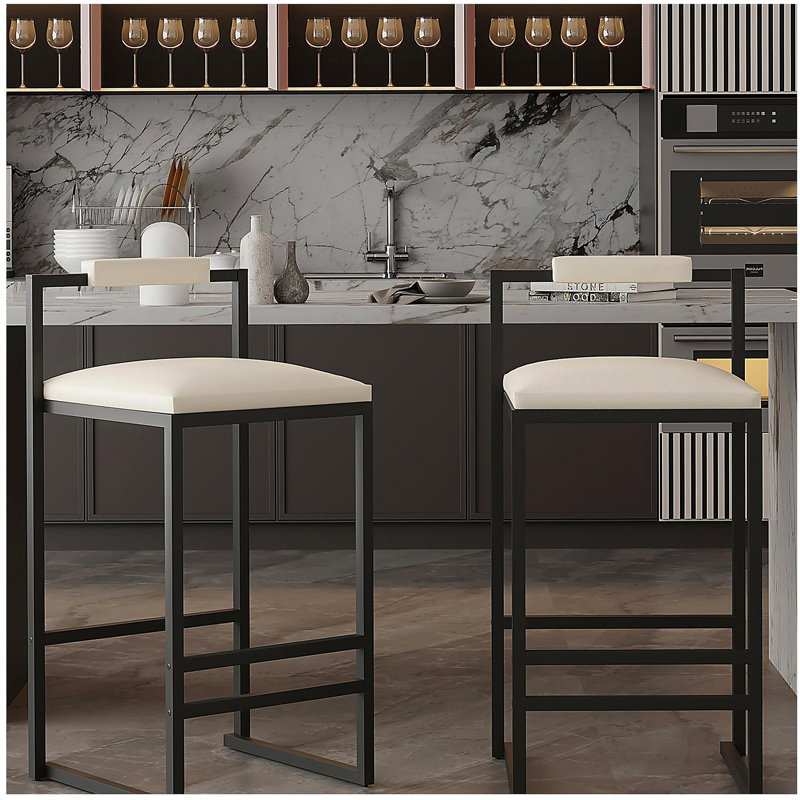 Tabourets de bar 2 pièces en cuir synthétique, chaises de salle à manger modernes à structure en métal, convenant à un bar ou à un îlot de cuisine.