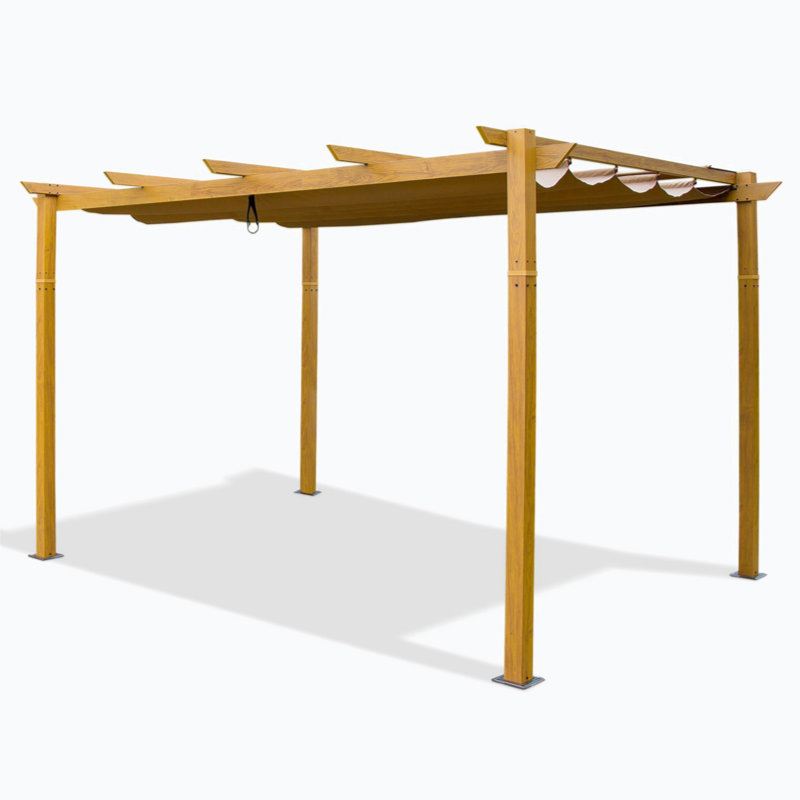 Pavillon de jardin en aluminium, Teck enduit, 13,1 pi x 9,2 pi