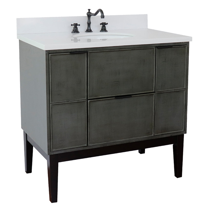 37'' Single Bathroom Vanity with Top, White Quartz