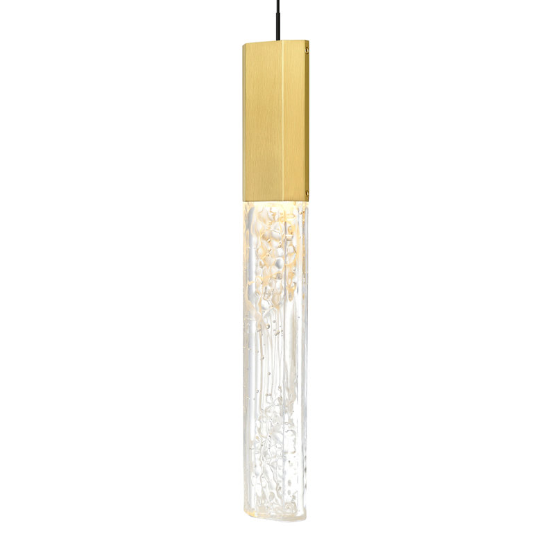 Integrated LED 36in Brass Modern Chandelier with Textured Handmade Glass for Living Room Dining Room, Brass