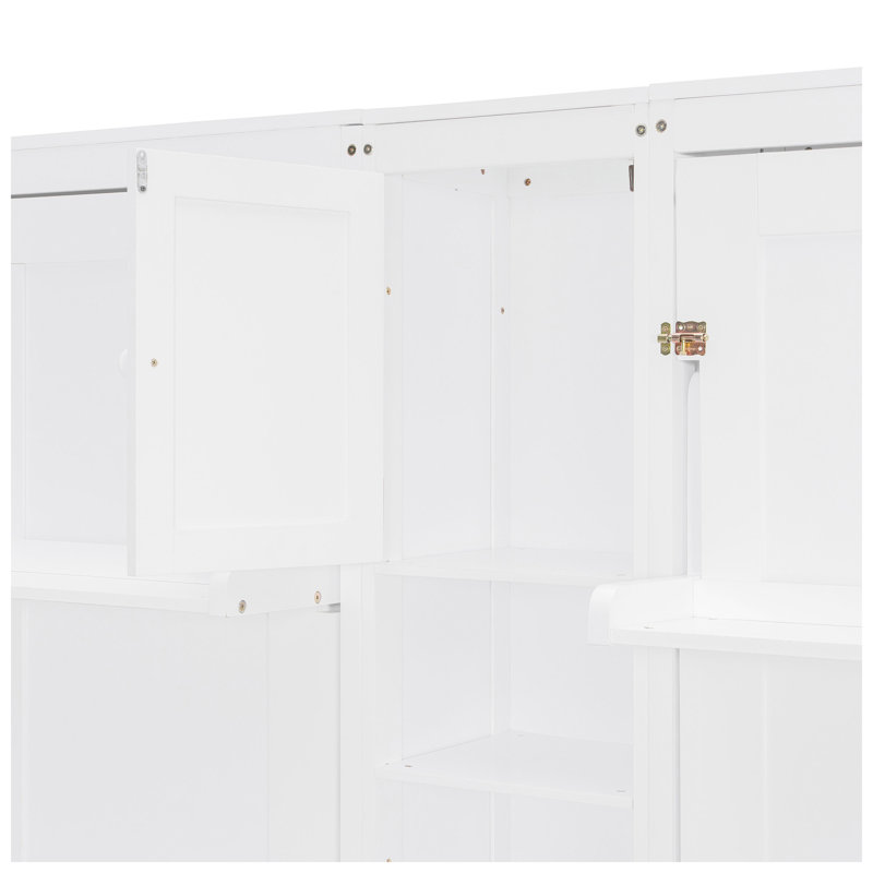 Lit double escamotable en bois avec armoires de rangement et tablettes à queue d'aronde l 109,3 po x P 79,6 po x H 83,1 po