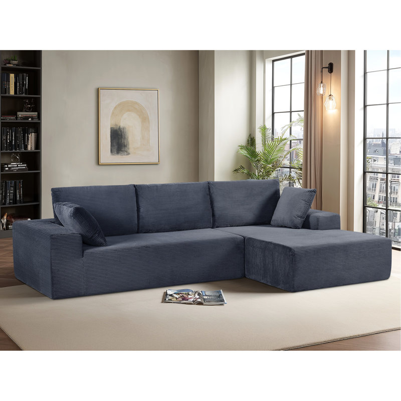 Canapé modulaire convertible en velours côtelé gris foncé, à 4 places, sans assemblage, en mousse pour chambre à coucher et siège en velours côtelé Living Enjoy, gris, confort