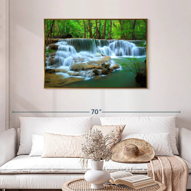 Kanchanaburi Deep Forest Waterfall, Floating Frame Gold, 43" X 29"