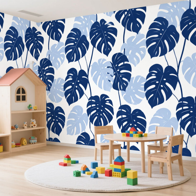 Papier peint adhésif auto-adhésif moderne pour la chambre à coucher Peel and Stick L 100 po x l 144 po - avec imprimé marine Monstera