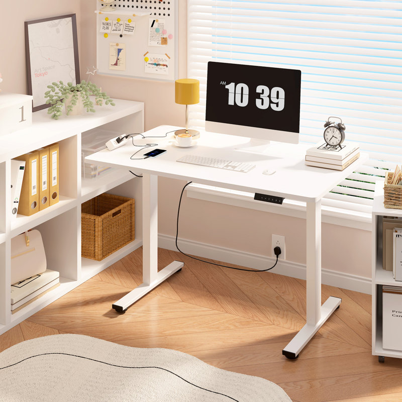 Adjustable Standing Desk, Whole-Piece Desktop, White, 48" W x 30" D