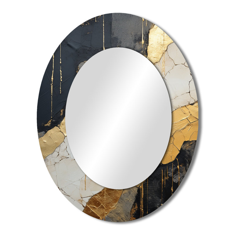 Black Gold Adorned Poteries V - Modern Oval Wall Mirror, 43" x 33"