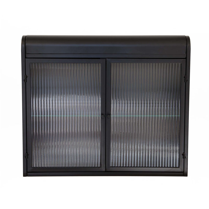 2-Door Wall-Mounted Metal Storage Cabinet With Tempered Glass Doors & Shelves, Black