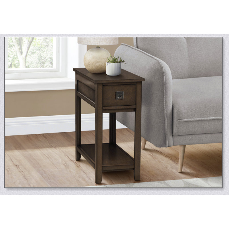 Table d'appoint, table de bout, table d'appoint, table de chevet, chambre à coucher, étroit, tiroir de rangement, placage brun