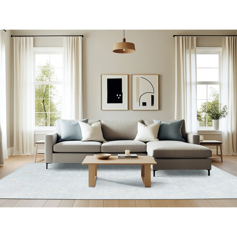 Tapis de zone crème contemporaine, Rectangle 6 pi x 9 pi