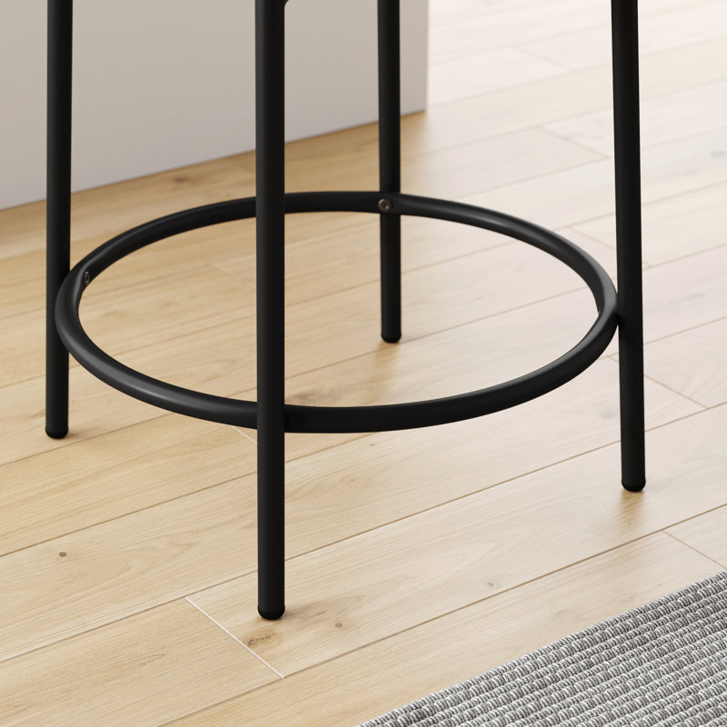 Upholstered Counter Stool with Metal Frame, Counter Stool (24" Seat Height), White Polyester/Matte Black Frame, 1