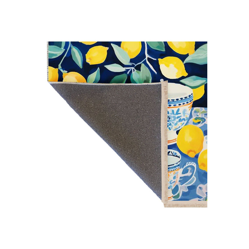 Tapis décoratif multicolore à motif citron et tasse moderne, Sous-tapis rectangulaire 3 pi 11 po x 5 pi 11 po i