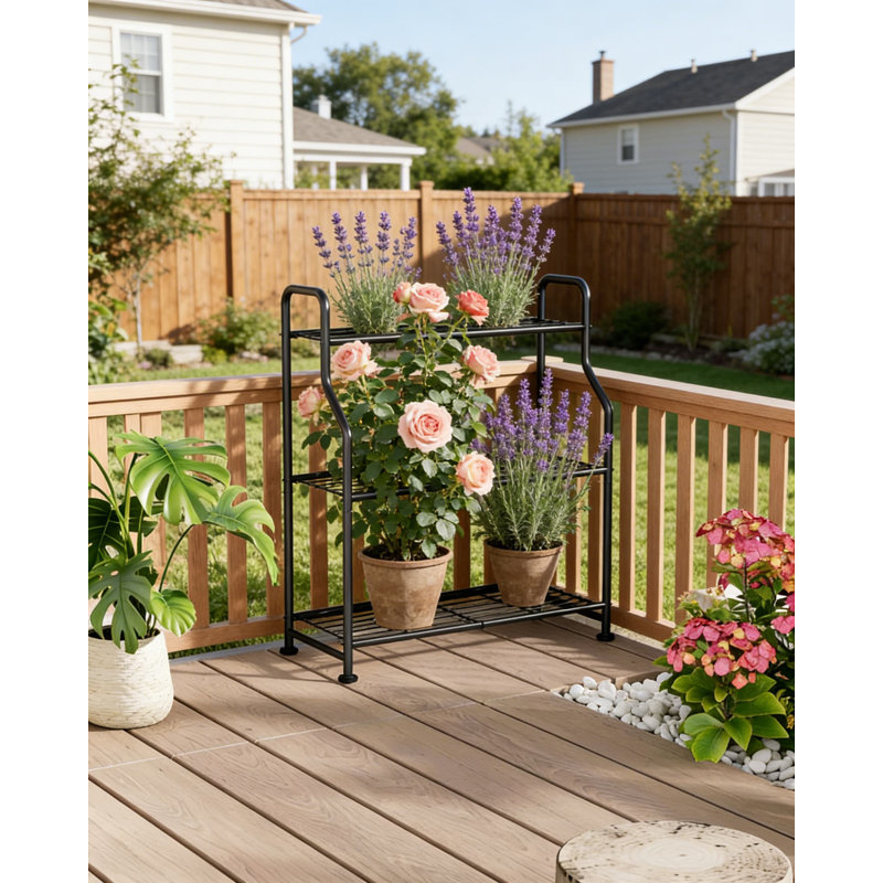 Support pour plante à 3 niveaux avec pieds de nivellement réglables - Tablette d'intérieur robuste pour l'extérieur, pour la terrasse, le balcon, le jardin et la maison