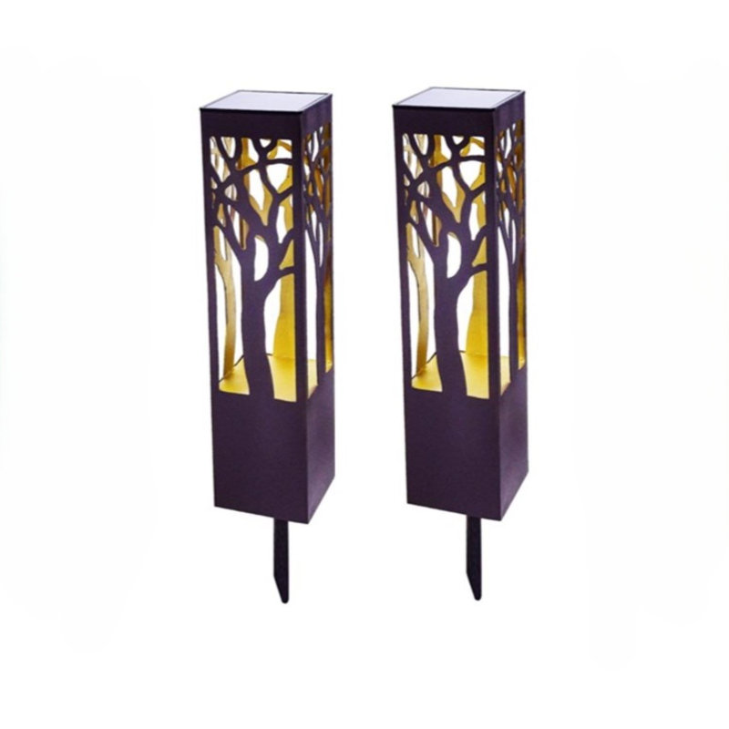 Éclairage de sentier solaire en métal 12 lumières Forest Glow - Design carré, paquet de 2