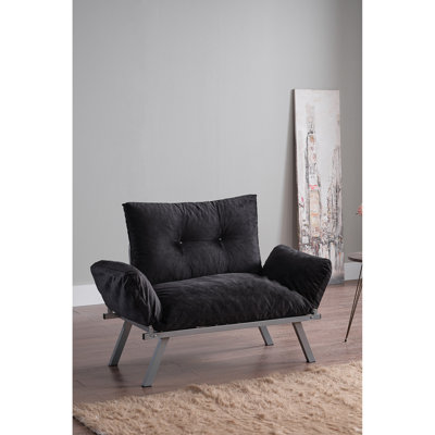 Futon de siège en chenille rembourré en métal avec pieds en chenille, noir, 49 po P x 24 po L 35 po H, poids du siège de futon de 30 lb, profondeur, largeur, hauteur,