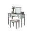 Meuble-lavabo de style transitionnel avec tabouret, conception en bois massif, 3 tiroirs de rangement, miroir central de 5 mm, ameublement de chambre à coucher à finition argentée, 1 pièce et contour, option de sélection