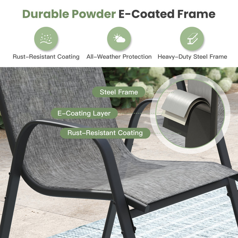 Ballynure Rectangular Patio Dining Set with Faux Wood Dining Table and 6 Stackable Textilene Chairs, Gray/Gray