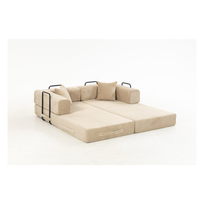 Canapé-lit modulaire double en mousse avec tissu velours côtelé, sans assemblage