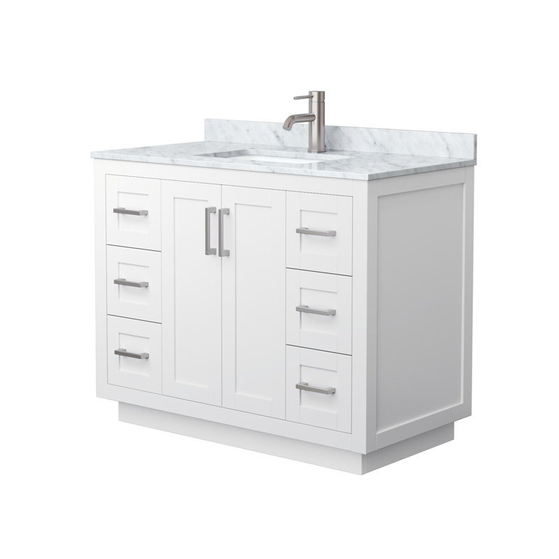 Meuble-lavabo simple autoportant 42 po avec plateau en marbre Miranda, Blanc, Nickel brossé